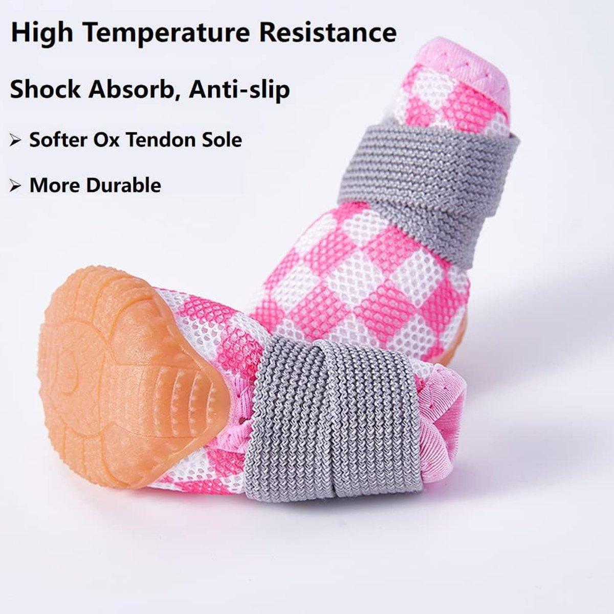 Dog Apparel: 4pcs Breathable Mesh Dog Shoes Small Pets Puppy Paw Protection Summer Boots - Pink-3