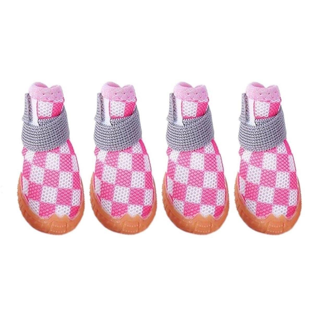 4pcs Breathable Mesh Dog Shoes Small Pets Puppy Paw Protection Summer Boots - Pink-4