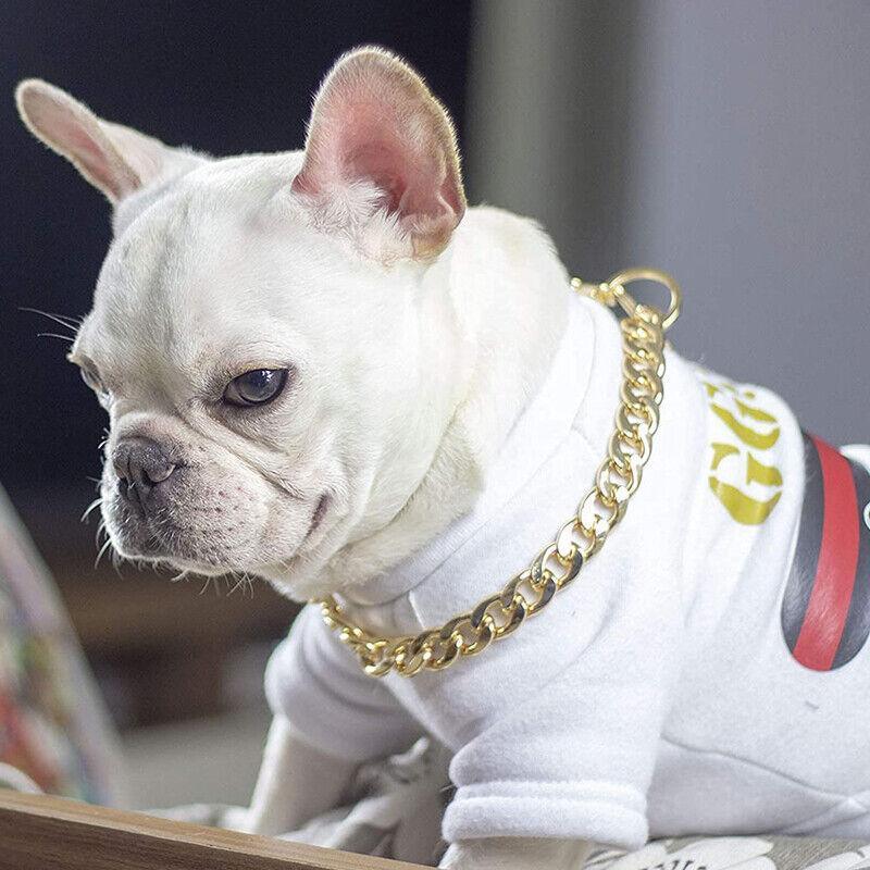 Dog Collars, Leads & Harnesses: Dog Chain Collar Heavy Duty Choker Double Pet Slip Check Twist Link Chrome Chain Gold - 45CM