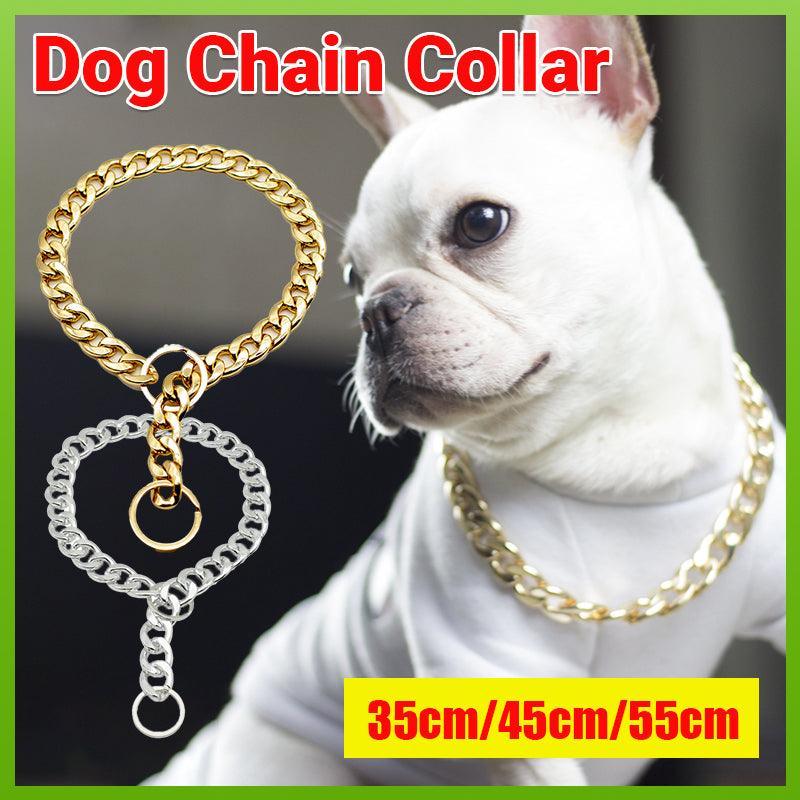 Dog Collars, Leads & Harnesses: Dog Chain Collar Heavy Duty Choker Double Pet Slip Check Twist Link Chrome Chain Silver - 35CM