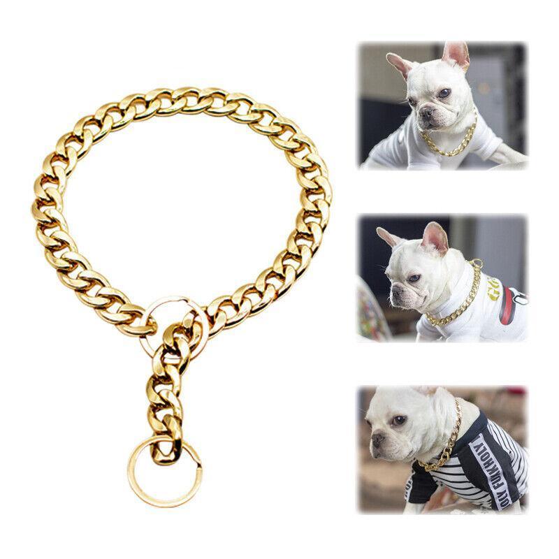 Dog Collars, Leads & Harnesses: Dog Chain Collar Heavy Duty Choker Double Pet Slip Check Twist Link Chrome Chain Silver - 45CM