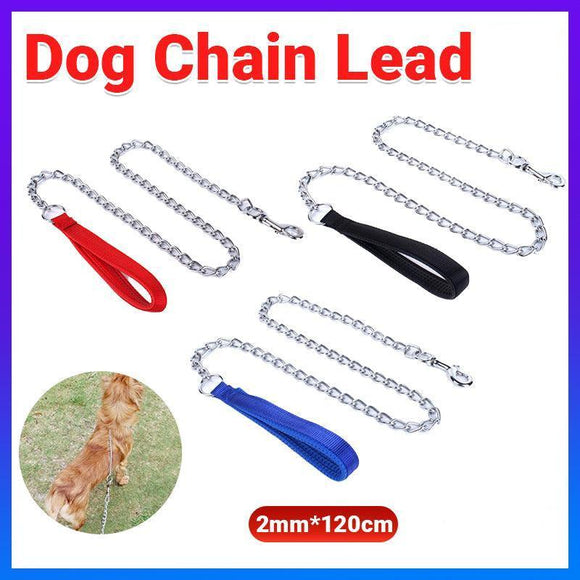 120Cm Pet Dog Puppy Padded Handle Metal Chain Dog Leash - Blue