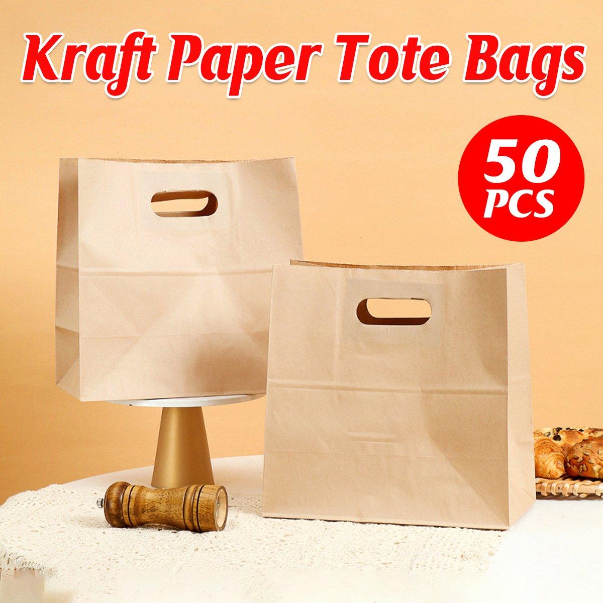 Gift Bags: 50PCS Scooped Kraft Paper Tote Bags Gift Bags for Party Wedding Packaging