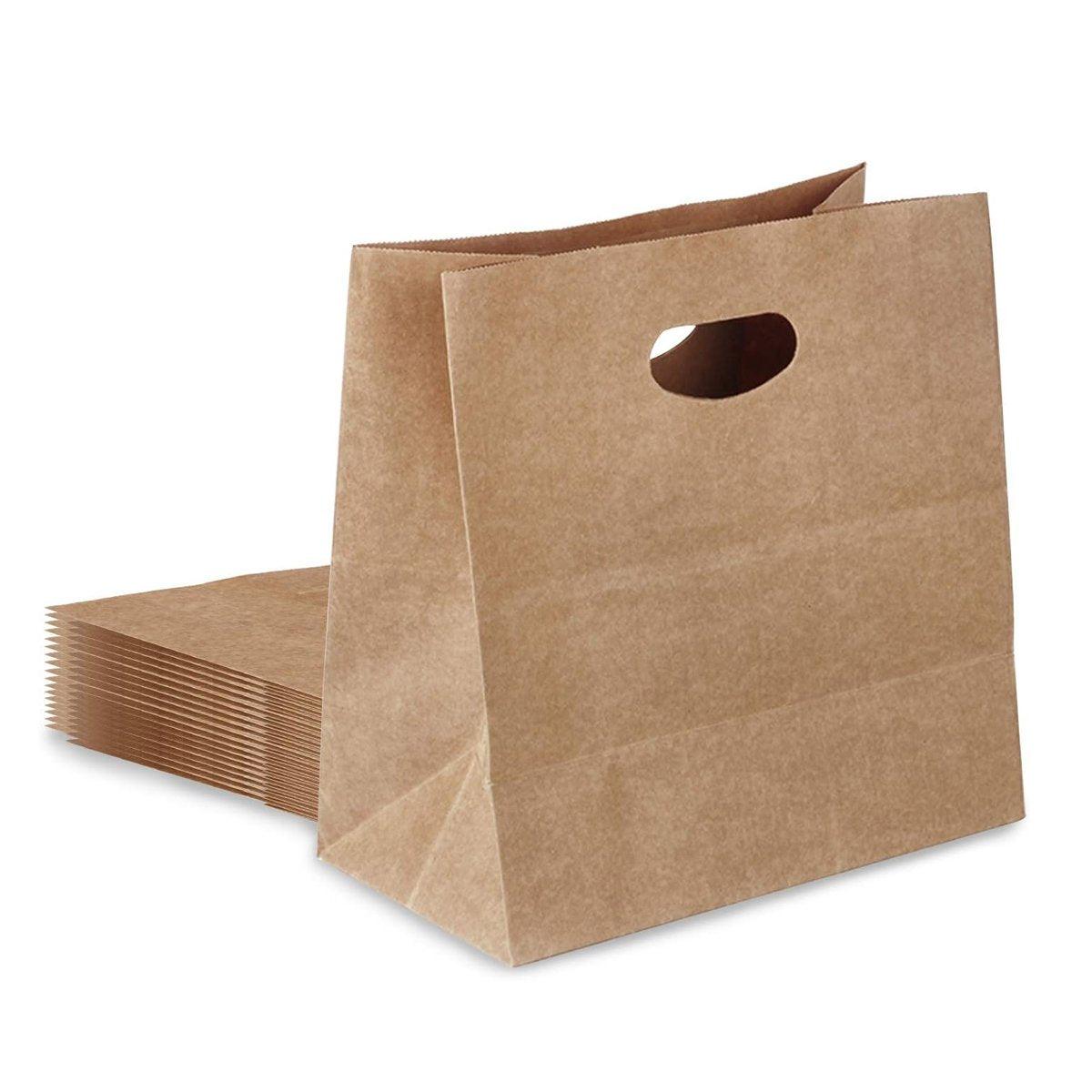 Gift Bags: 50PCS Scooped Kraft Paper Tote Bags Gift Bags for Party Wedding Packaging
