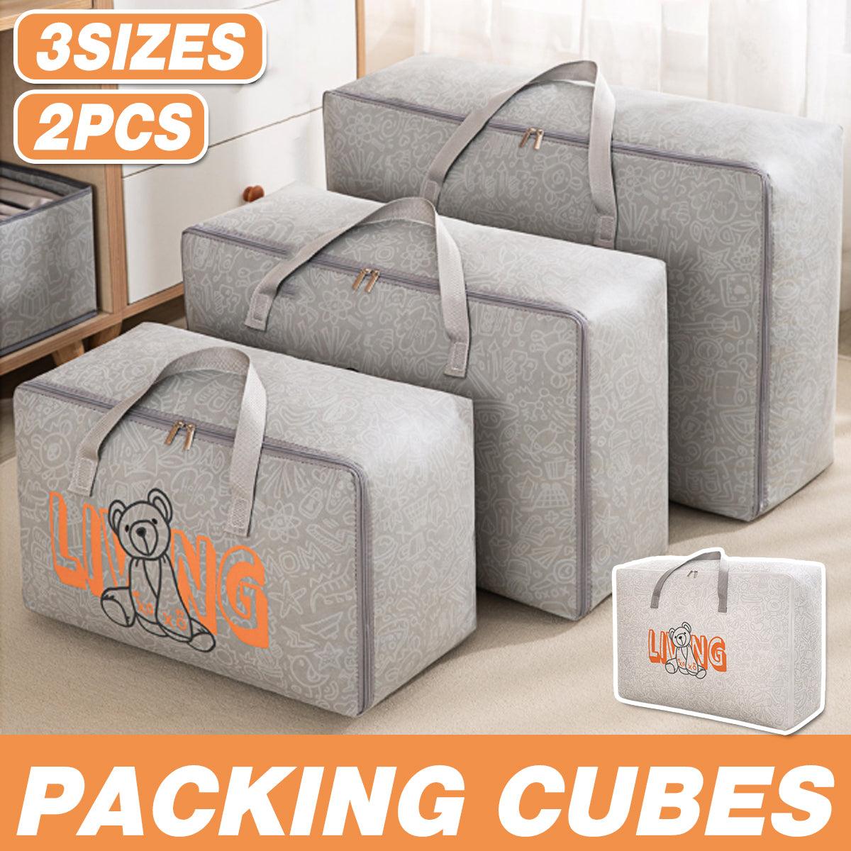 Clothing & Wardrobe Storage: 2pcs Cartoon Bear Luggage Organizer Storage Bags Blanket Quilt Closet Box Set - White-M