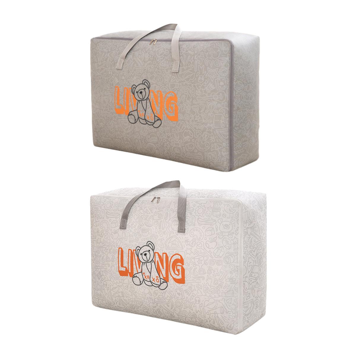 Clothing & Wardrobe Storage: 2pcs Cartoon Bear Luggage Organizer Storage Bags Blanket Quilt Closet Box Set - White-M