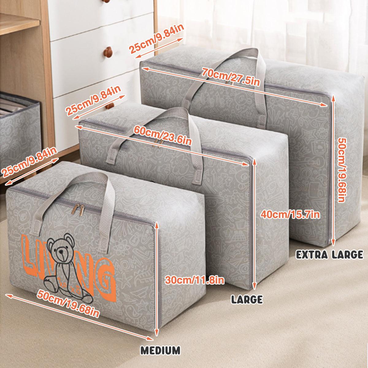 Clothing & Wardrobe Storage: 2pcs Cartoon Bear Luggage Organizer Storage Bags Blanket Quilt Closet Box Set - White-M