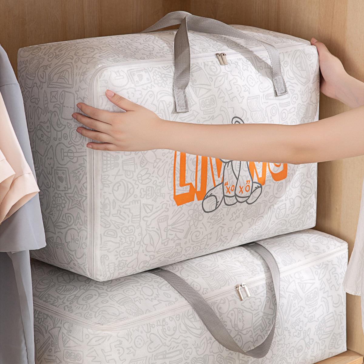 Clothing & Wardrobe Storage: 2pcs Cartoon Bear Luggage Organizer Storage Bags Blanket Quilt Closet Box Set - White-M