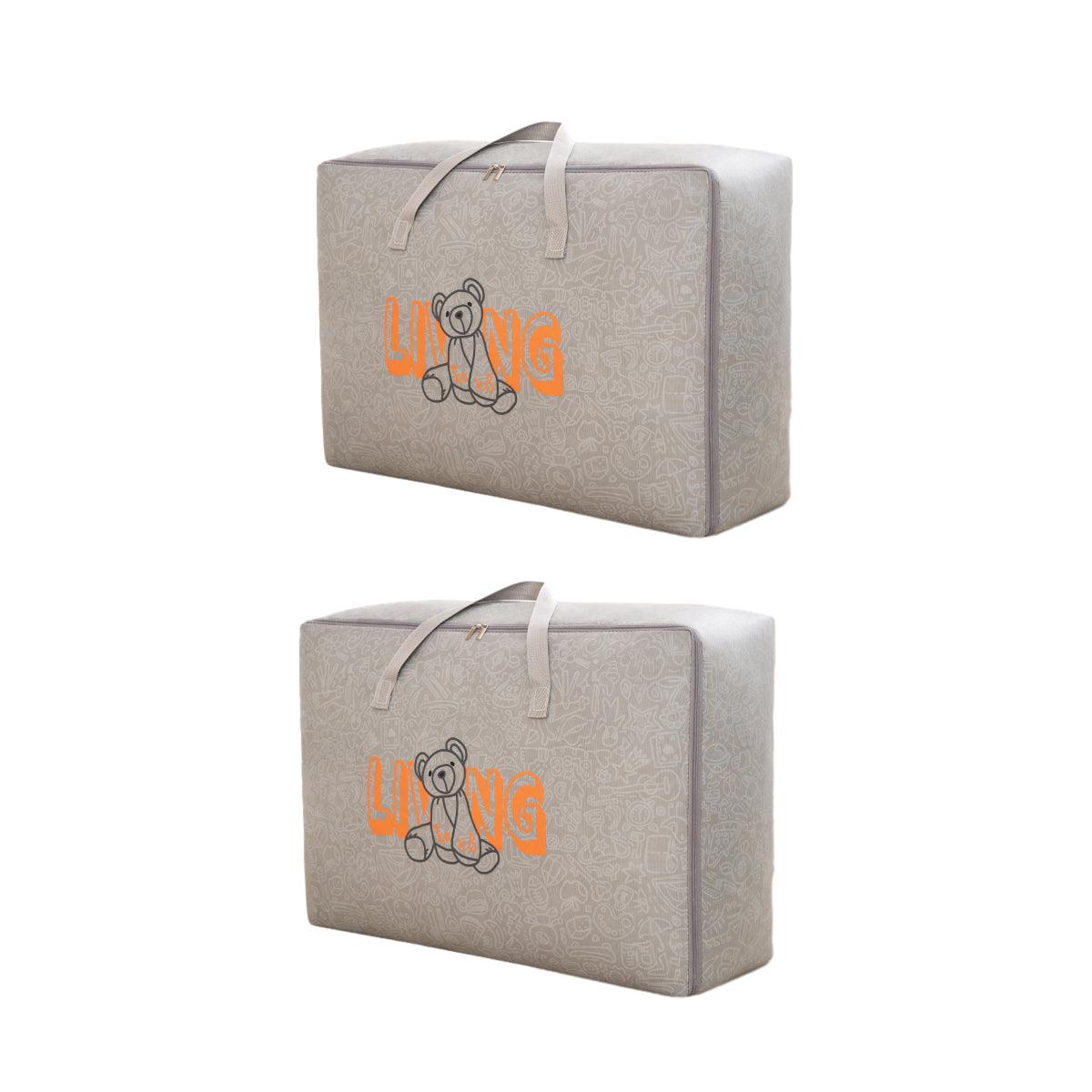 Clothing & Wardrobe Storage: 2pcs Cartoon Bear Luggage Organizer Storage Bags Blanket Quilt Closet Box Set - White-M