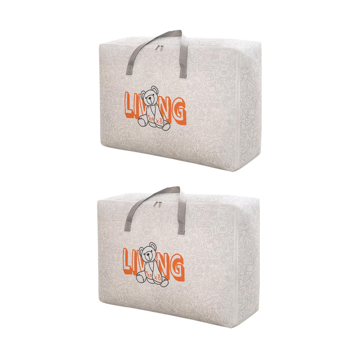 Clothing & Wardrobe Storage: 2pcs Cartoon Bear Luggage Organizer Storage Bags Blanket Quilt Closet Box Set - White-M