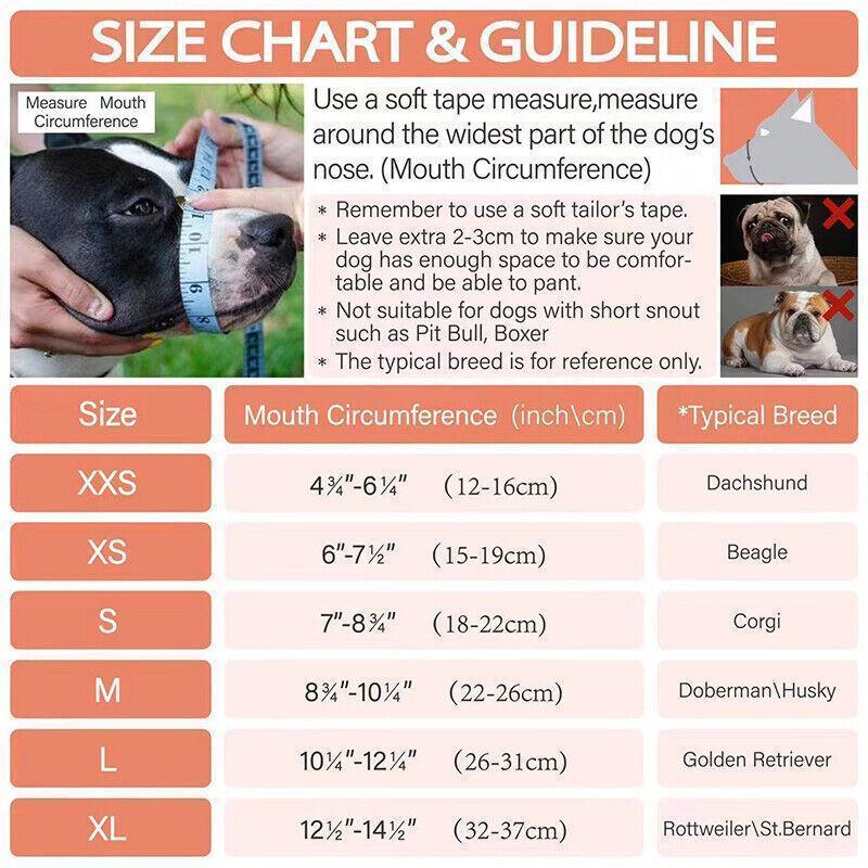 Dog Muzzles: Adjustable XL Size Pet Dog Mask Mouth Muzzle Anti Barking Bite Stop Chewing Mask - Black