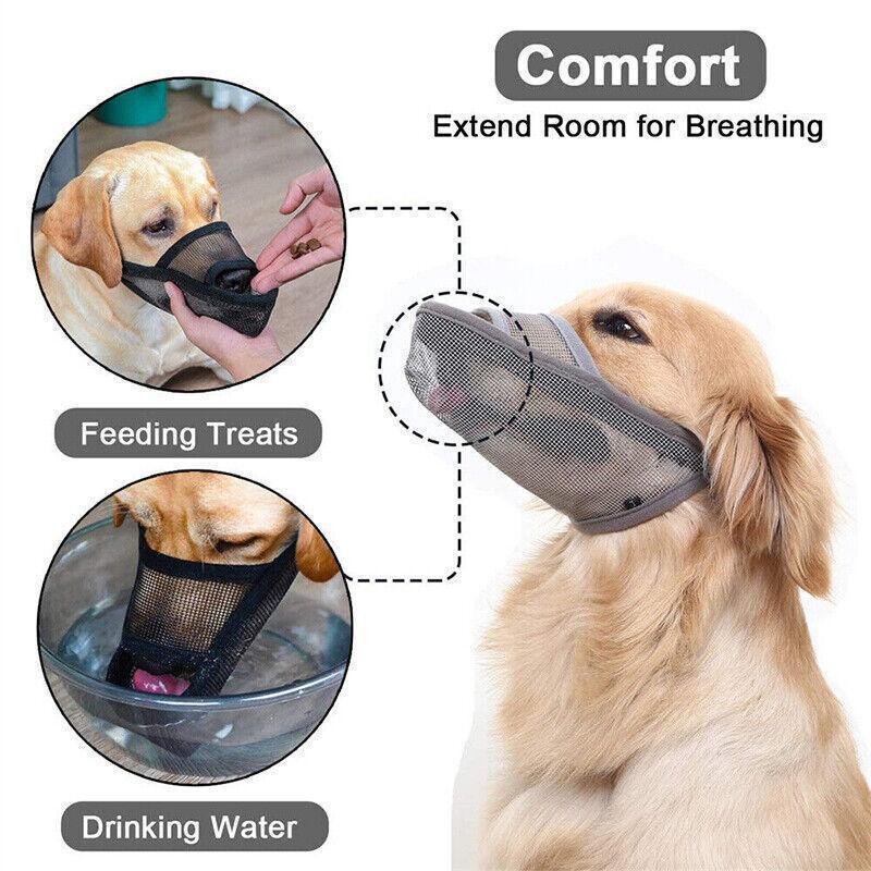Dog Muzzles: Adjustable XL Size Pet Dog Mask Mouth Muzzle Anti Barking Bite Stop Chewing Mask - Black