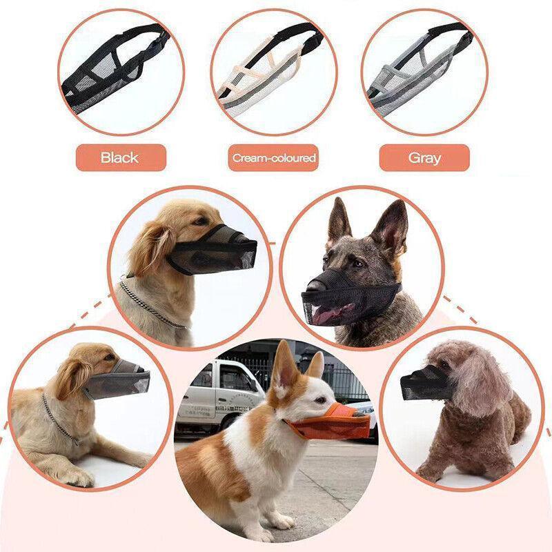 Dog Muzzles: Adjustable XL Size Pet Dog Mask Mouth Muzzle Anti Barking Bite Stop Chewing Mask - Black