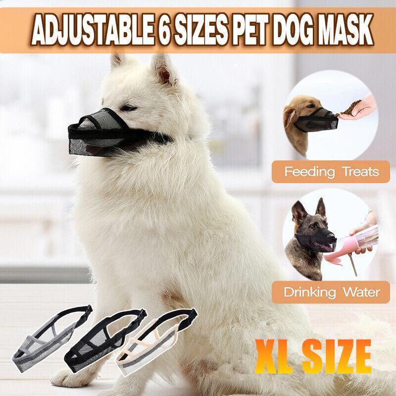 Dog Muzzles: Adjustable XL Size Pet Dog Mask Mouth Muzzle Anti Barking Bite Stop Chewing Mask - Grey