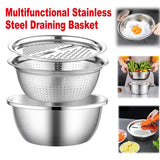 Kitchen Utensils: Multifunctional 201 Stainless Steel Basin 3 in 1 Colanders Basin Mixing Bowl Set