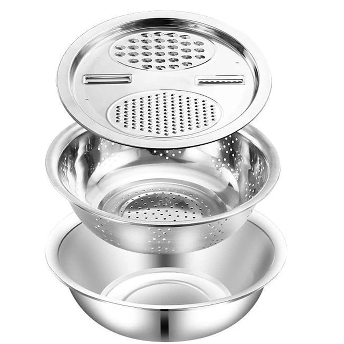 Kitchen Utensils: Multifunctional 201 Stainless Steel Basin 3 in 1 Colanders Basin Mixing Bowl Set