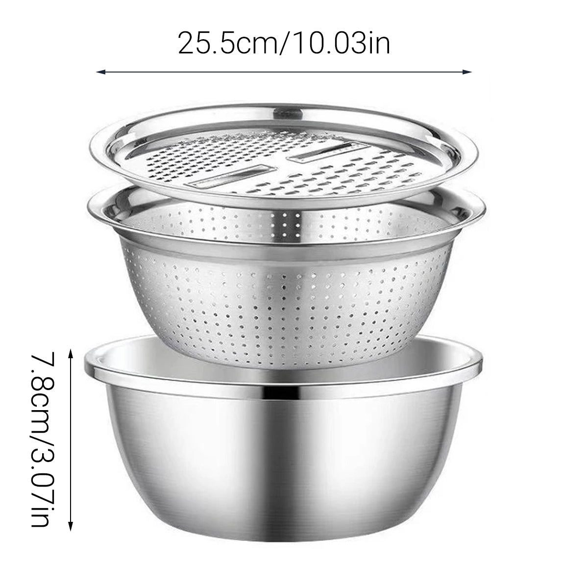 Kitchen Utensils: Multifunctional 201 Stainless Steel Basin 3 in 1 Colanders Basin Mixing Bowl Set