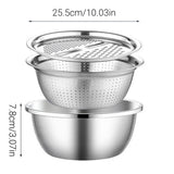 Kitchen Utensils: Multifunctional 201 Stainless Steel Basin 3 in 1 Colanders Basin Mixing Bowl Set