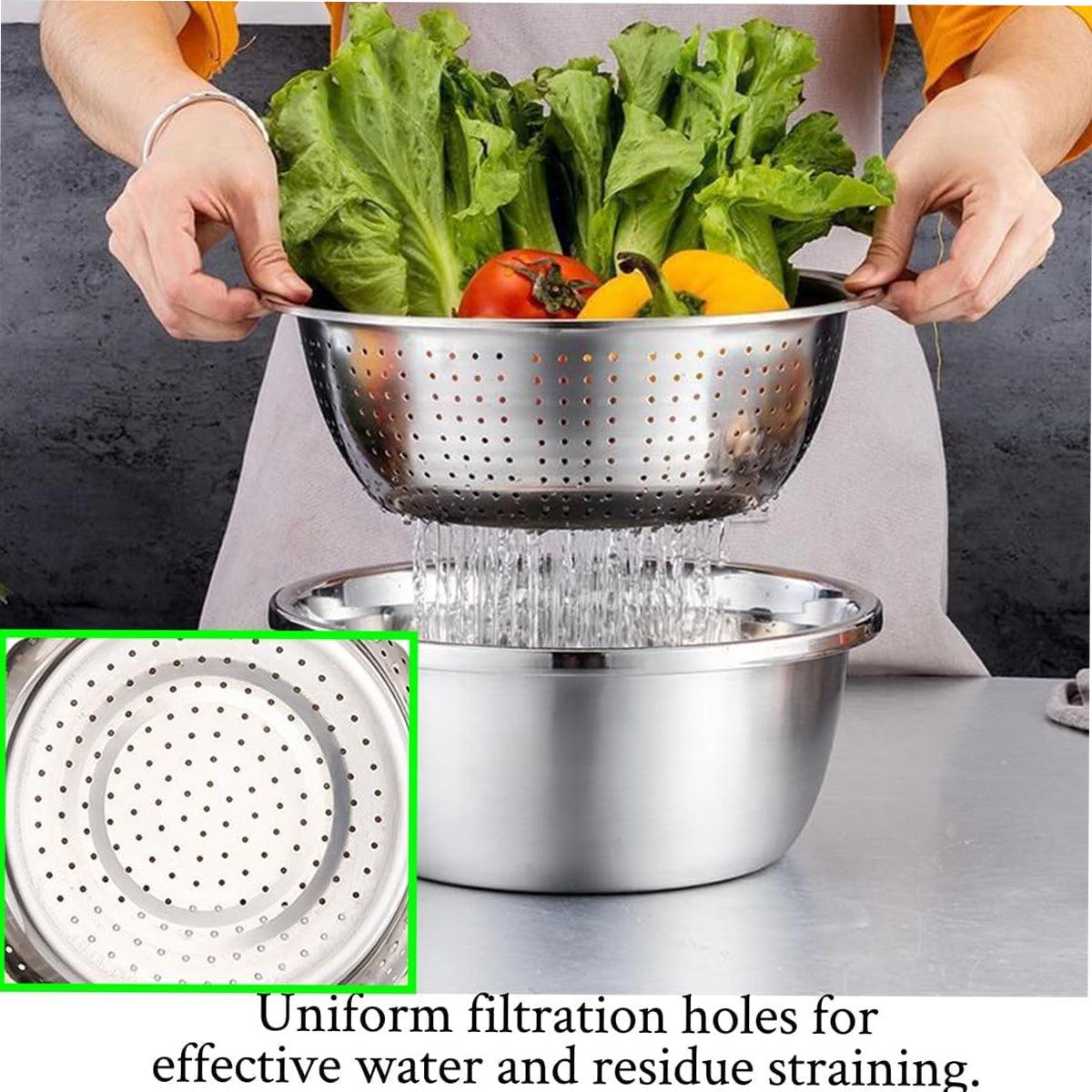 Kitchen Utensils: Multifunctional 201 Stainless Steel Basin 3 in 1 Colanders Basin Mixing Bowl Set