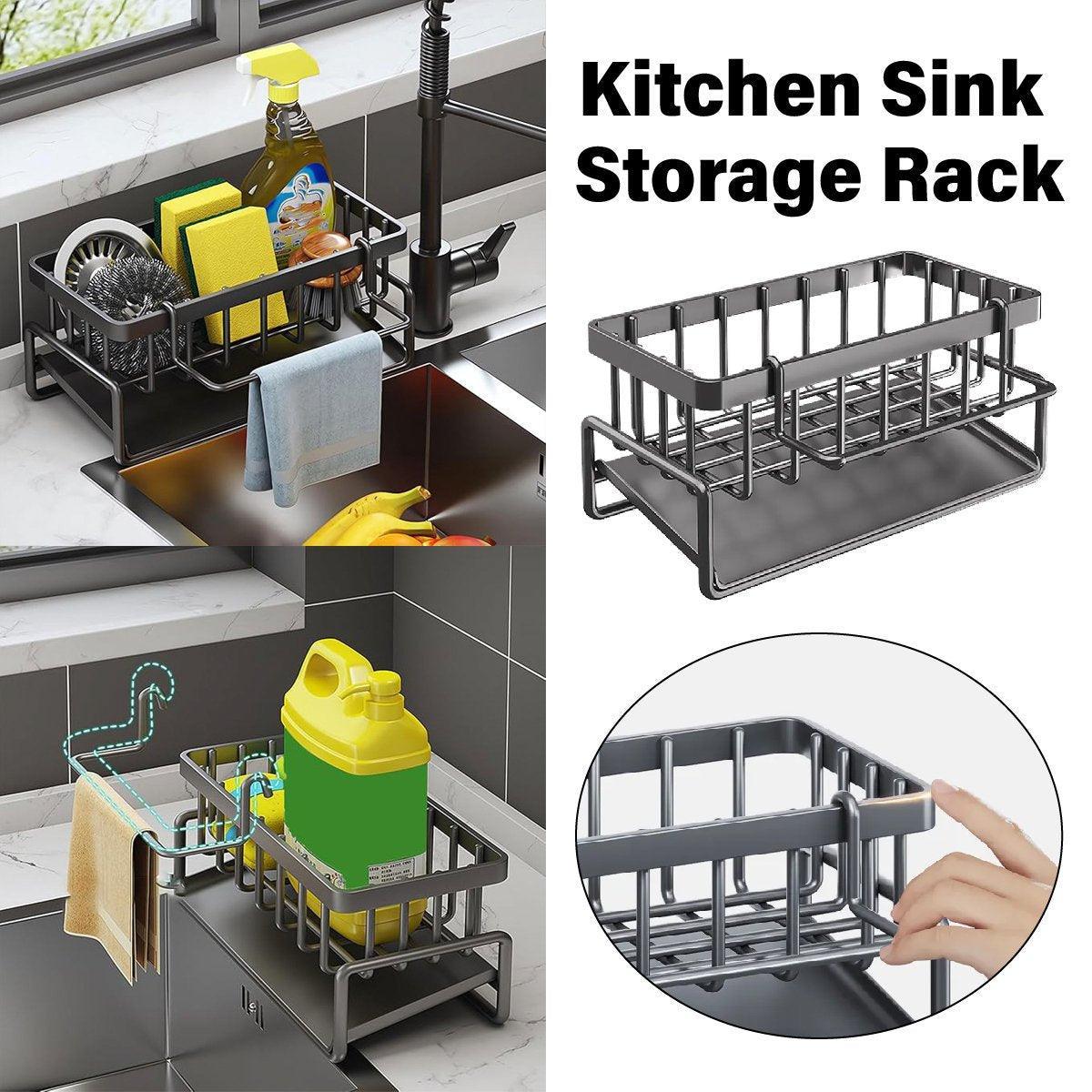 Storage Boxes: Kitchen Sink Caddy Storage Organizer Steel Sponge Soap Brush Holder Faucet Rack