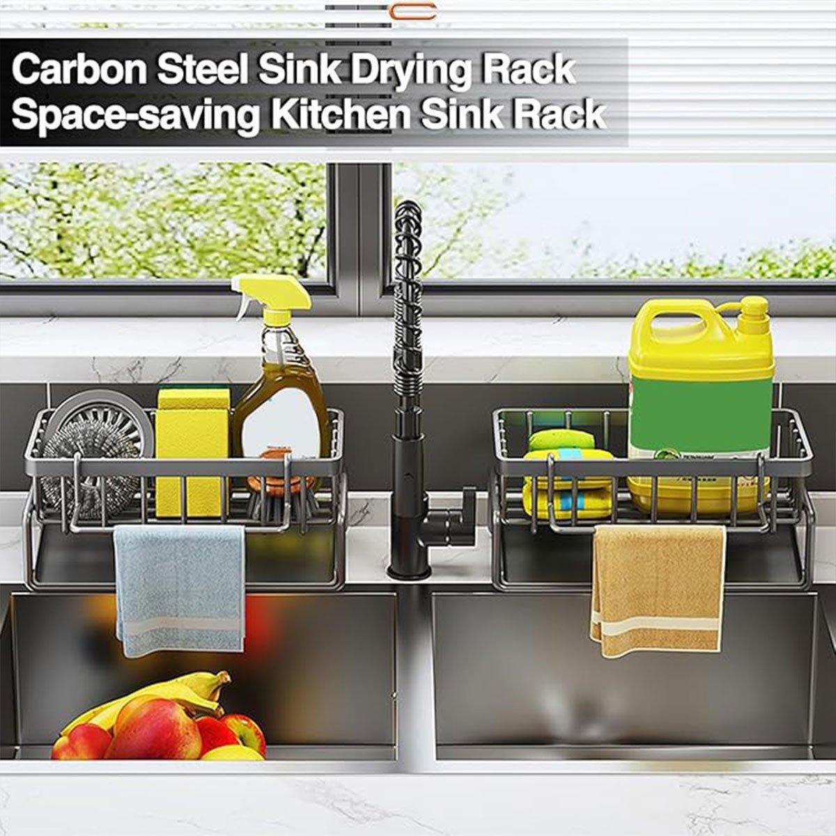 Storage Boxes: Kitchen Sink Caddy Storage Organizer Steel Sponge Soap Brush Holder Faucet Rack