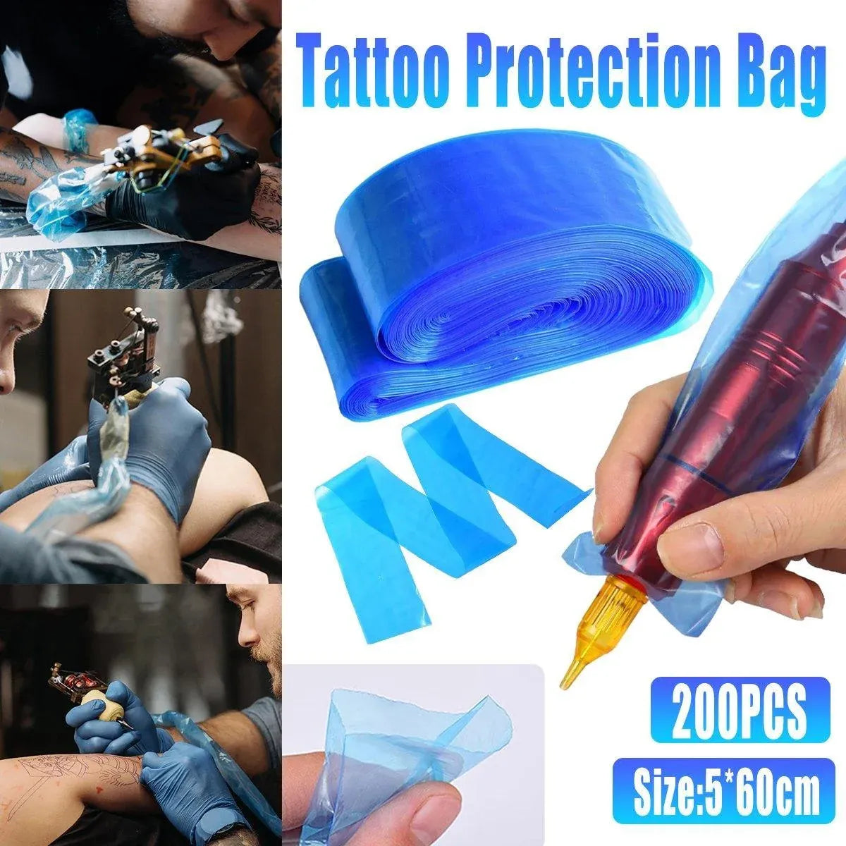 Disposable Tattoo Clip Cord Covers, Blue, 60 x 5 cm, Pack of 200