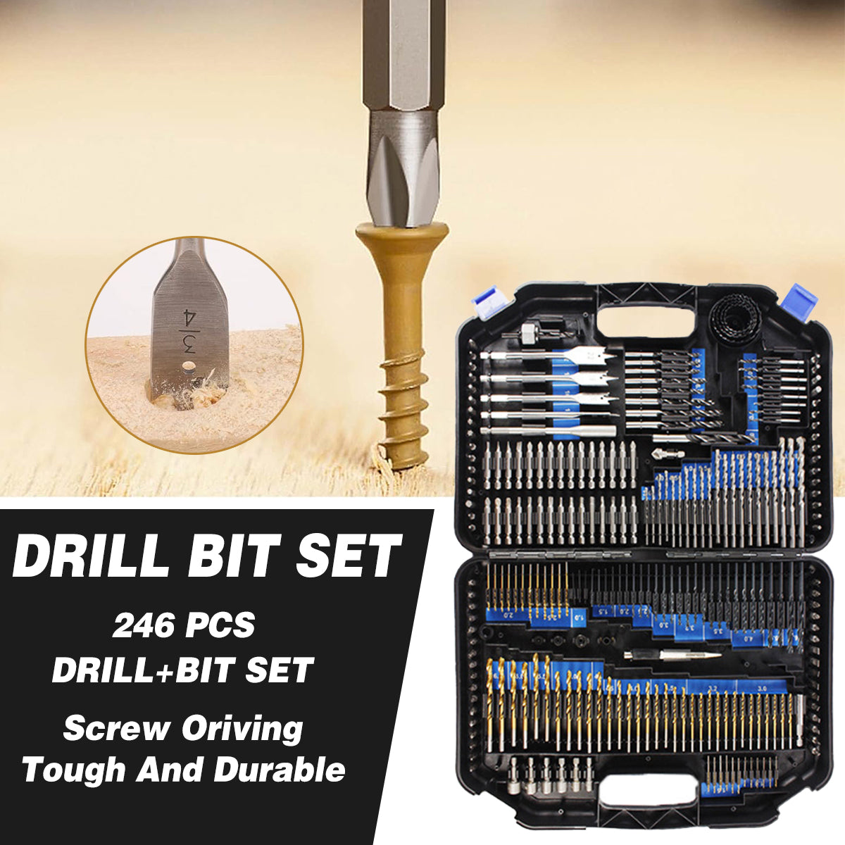 Drill & Screwdriver Accessories: 246pcs Drill Bit Set Hole Opener Drills Kit Metal Wood Plastic DIY Power Tools