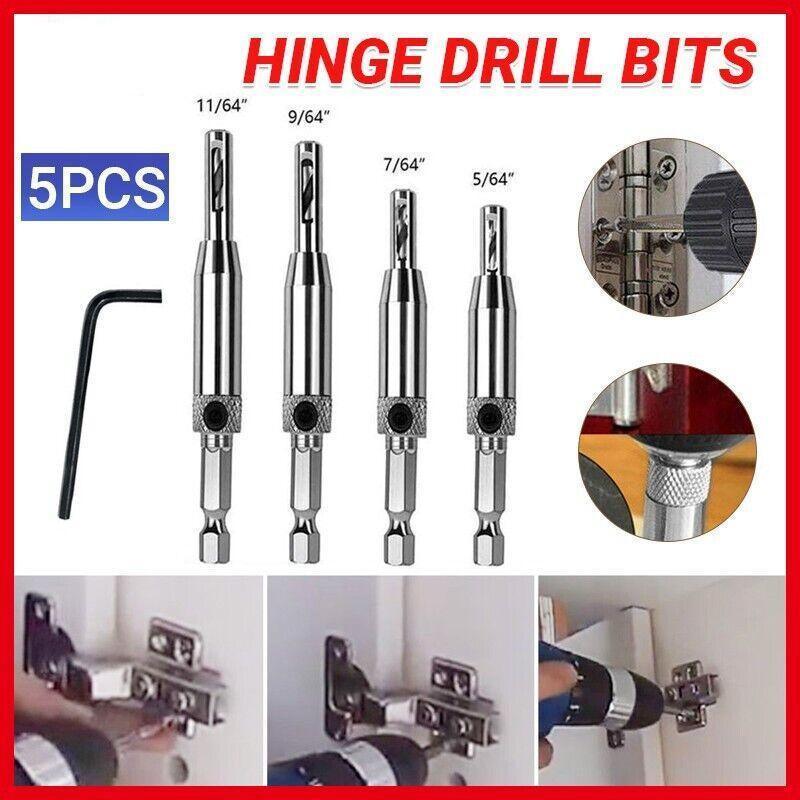 Tool Blades: 4X Self-Centering Drill Bits Hex Shank Pilot Door Drawer Hinge Hole Screw Guide