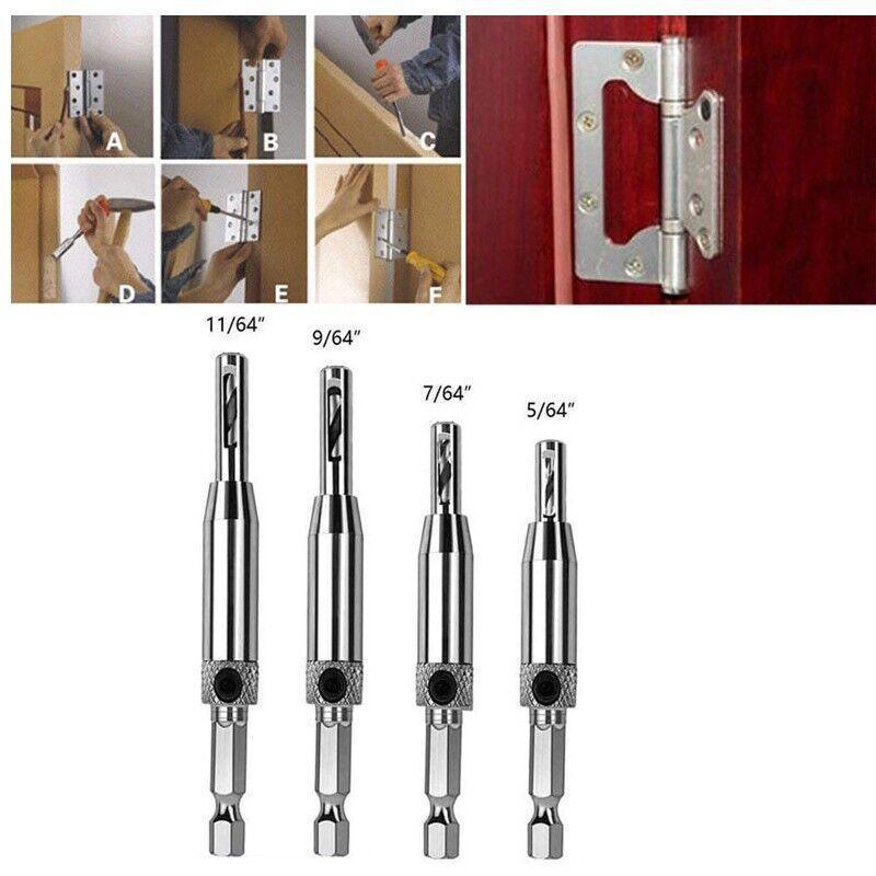 Tool Blades: 4X Self-Centering Drill Bits Hex Shank Pilot Door Drawer Hinge Hole Screw Guide