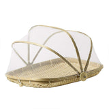 Food Storage: Bamboo Baskets Tray Anti Bug Food Fruit Storage Container with Mesh Cover