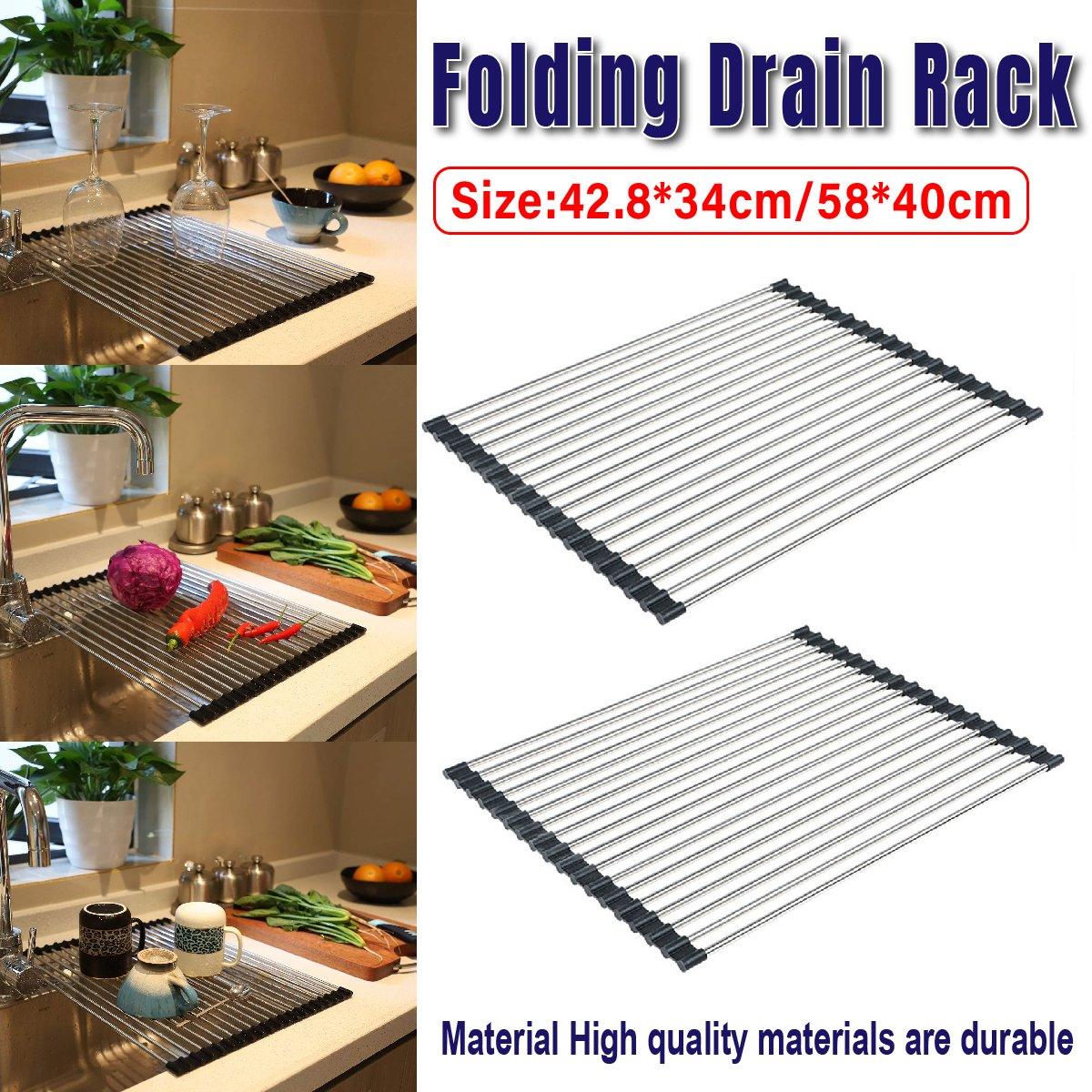 Kitchen Utensils: Multifunctional Stainless Steel Draining Rack Folding Sink Organizer for Kitchen - 580 x 400mm
