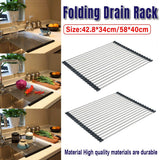 Kitchen Utensils: Multifunctional Stainless Steel Draining Rack Folding Sink Organizer for Kitchen - 580 x 400mm