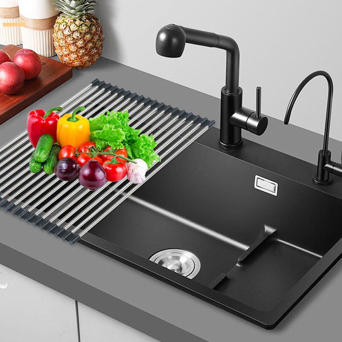 Kitchen Utensils: Multifunctional Stainless Steel Draining Rack Folding Sink Organizer for Kitchen - 580 x 400mm