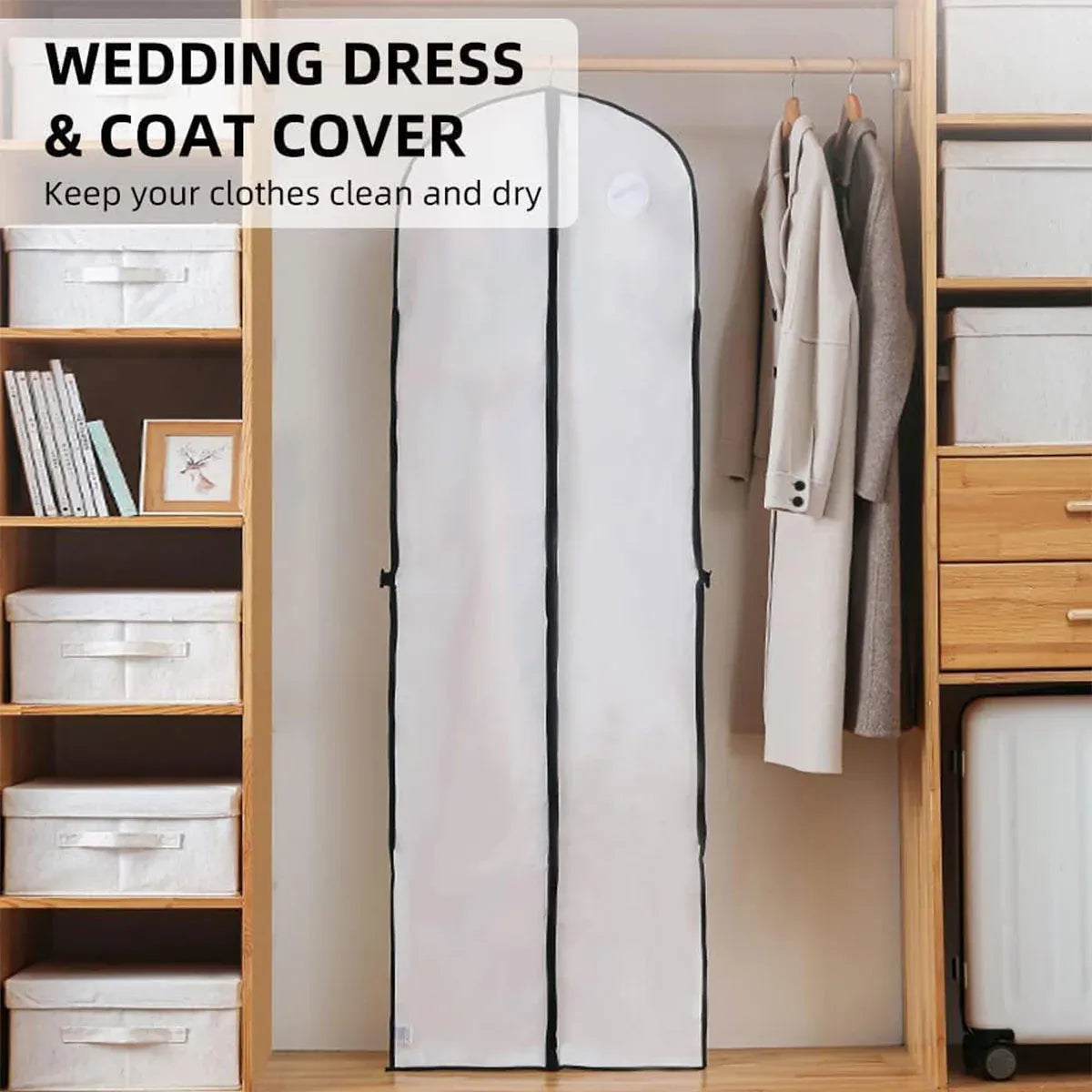 Clothes Dustproof Cover Foldable Moisture-Proof For Household Dress Suit Storage - Black