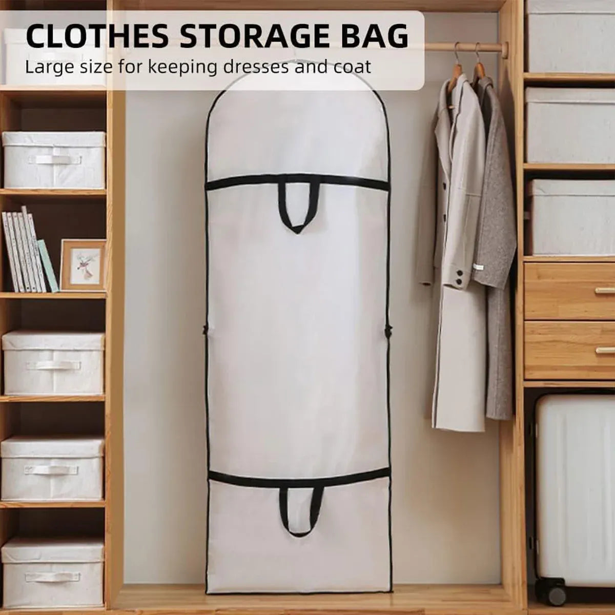 Clothes Dustproof Cover Foldable Moisture-Proof For Household Dress Suit Storage - White