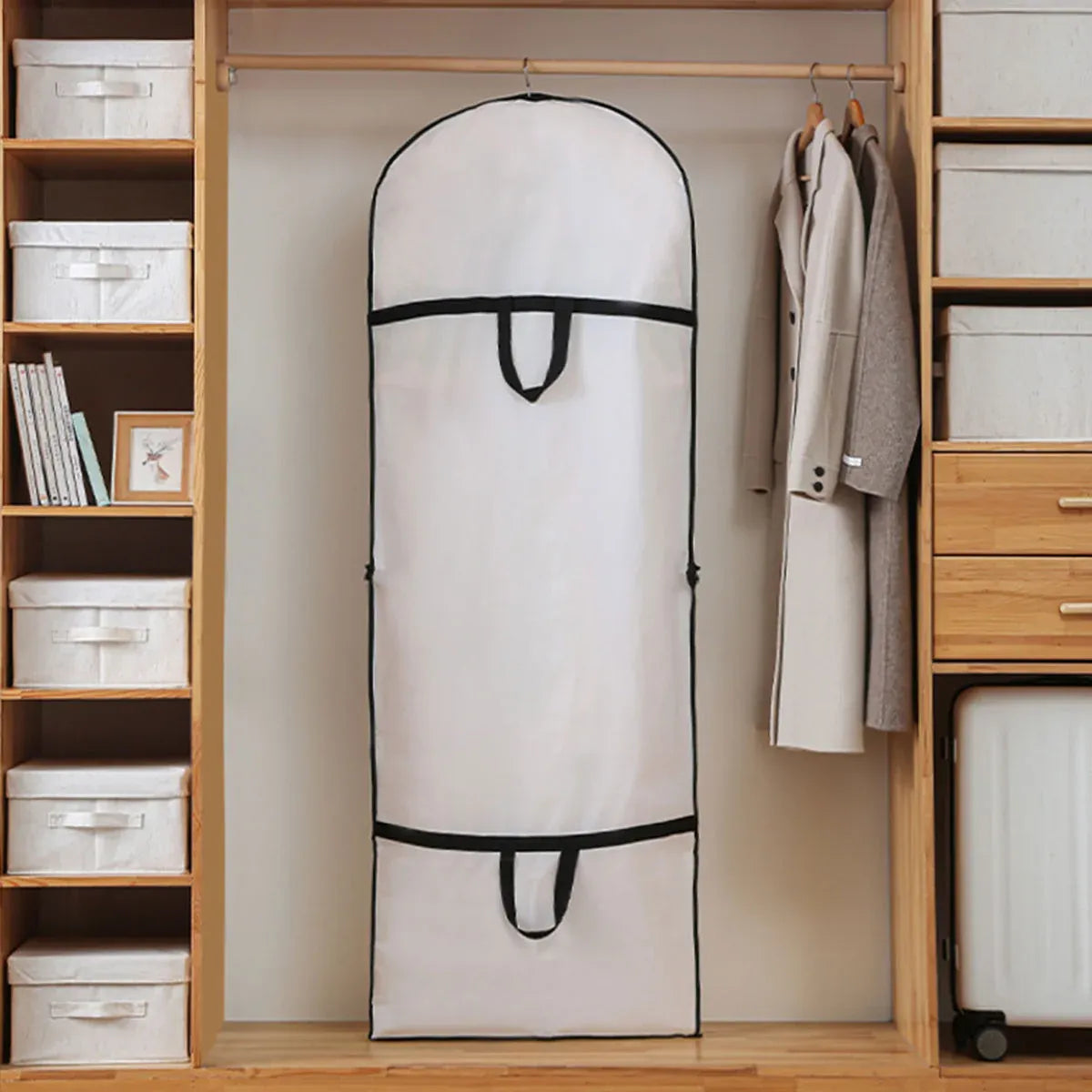 Clothes Dustproof Cover Foldable Moisture-Proof For Household Dress Suit Storage - White