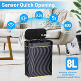 Automatic Bins: Sensor Trash Can 8L Narrow Black Smart Bin Touchless Bathroom Toilet Waste Bin