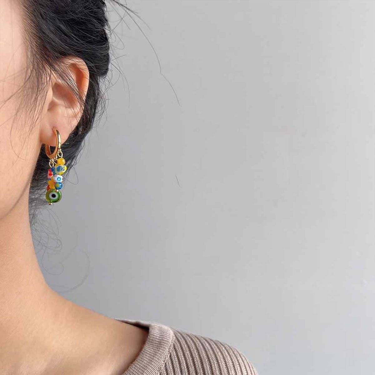 Women's Jewellery: Vintage Asymmetrical Earrings Handmade Floral Glass and Pearl Drop Design for Women