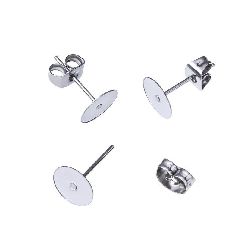 Women's Jewellery: 50/100/200PCS Earring Stud Posts Pads+Nut Backs Silvery Surgical Steel DIY Craft 8MM - 50PCS (50xpads&50xbacks)