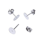Women's Jewellery: 50/100/200PCS Earring Stud Posts Pads+Nut Backs Silvery Surgical Steel DIY Craft 8MM - 50PCS (50xpads&50xbacks)
