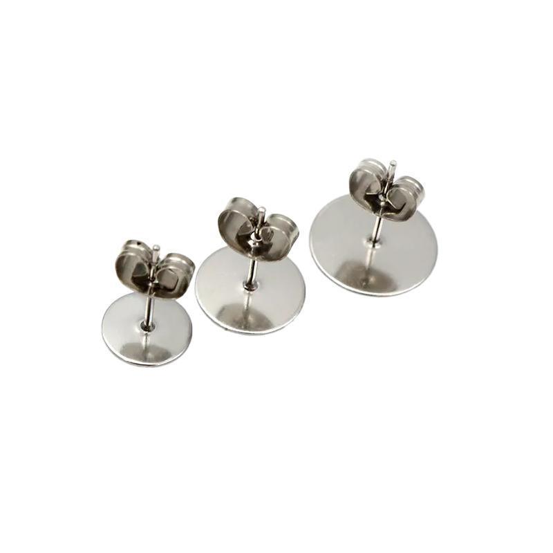 Women's Jewellery: 50/100/200PCS Earring Stud Posts Pads+Nut Backs Silvery Surgical Steel DIY Craft 8MM - 50PCS (50xpads&50xbacks)