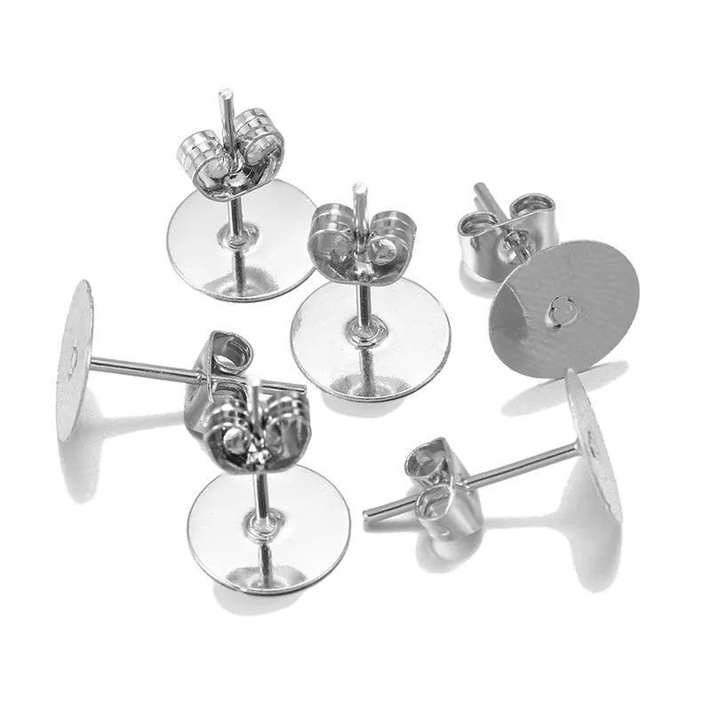 Women's Jewellery: 50/100/200PCS Earring Stud Posts Pads+Nut Backs Silvery Surgical Steel DIY Craft 8MM - 50PCS (50xpads&50xbacks)