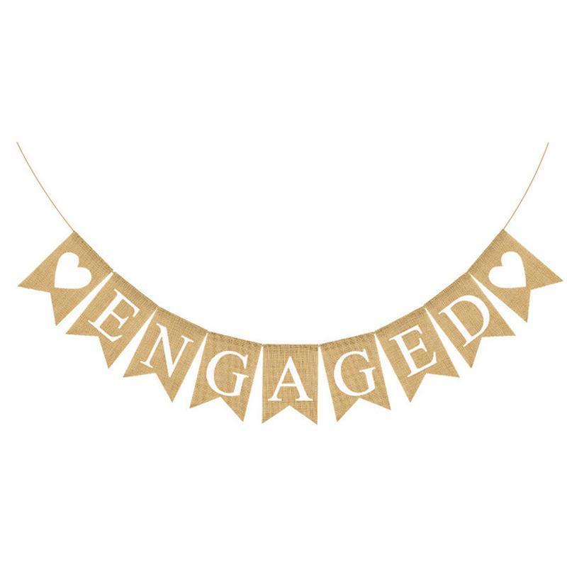 Party Supplies: Engaged Burlap Banner Rustic Hessian Bunting Engagement Party Decor