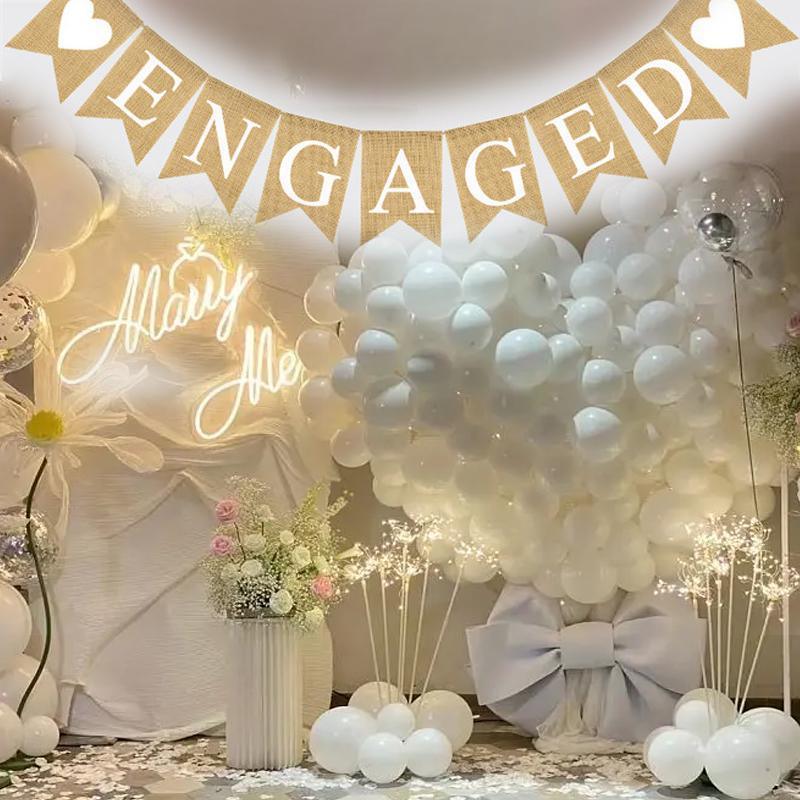 Party Supplies: Engaged Burlap Banner Rustic Hessian Bunting Engagement Party Decor