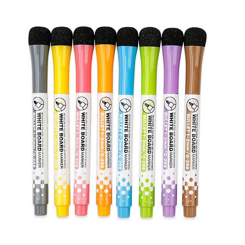 Pens & Pencils: 8 Colours Dry Erase Whiteboard Markers Set with Built-in Eraser Tips