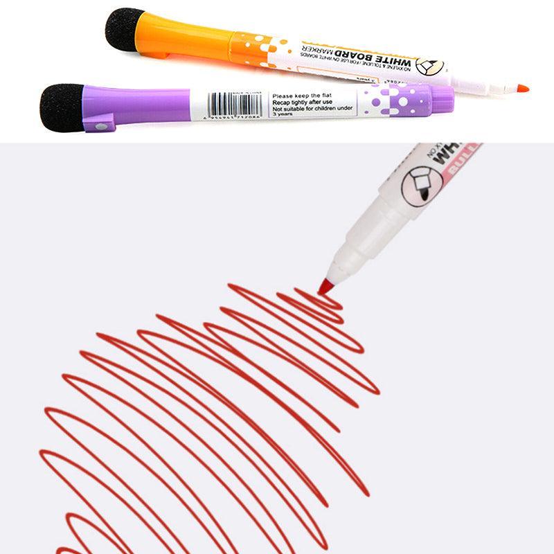 Pens & Pencils: 8 Colours Dry Erase Whiteboard Markers Set with Built-in Eraser Tips
