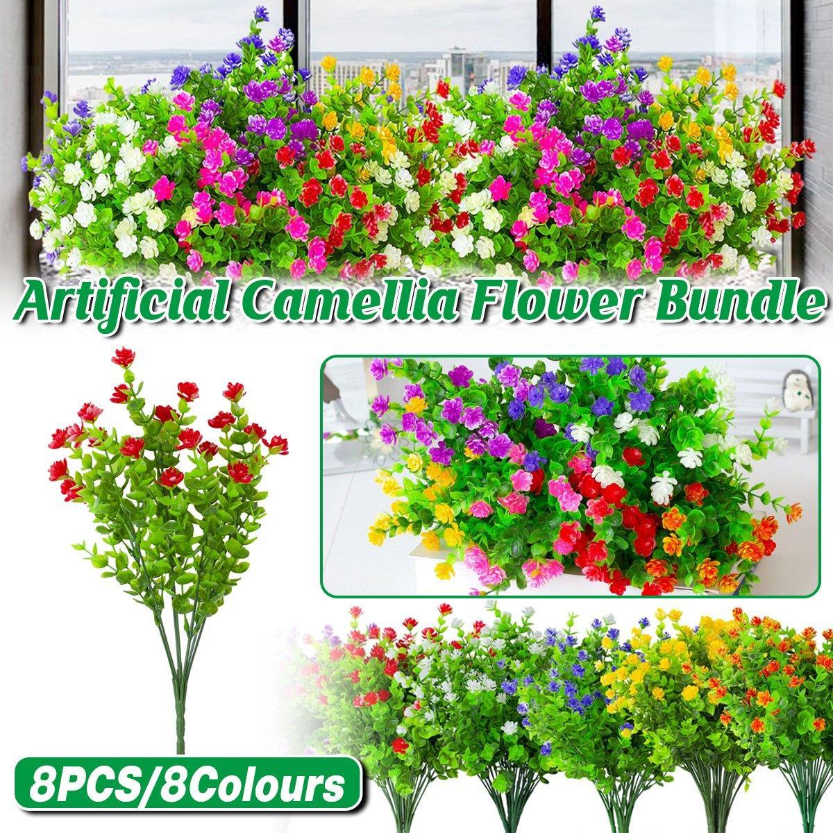 Artificial Flowers & Plants: 8pcs Artificial Camellia Flowers Realistic Silk Floral Decoration for Home Decor