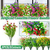 Artificial Flowers & Plants: 8pcs Artificial Camellia Flowers Realistic Silk Floral Decoration for Home Decor