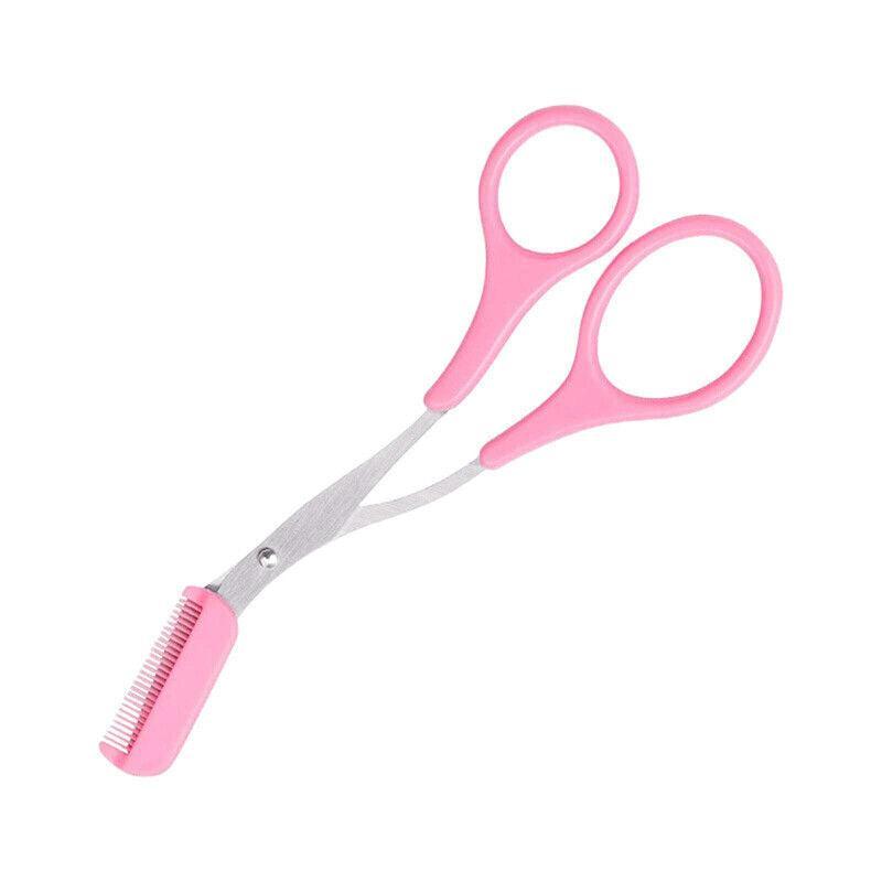 Shaving & Grooming: Eyebrow Scissors with Comb Stainless Steel Makeup Trimmer Beauty Tool 3 Colours - Pink (Eyebrow Razor + Scissor)