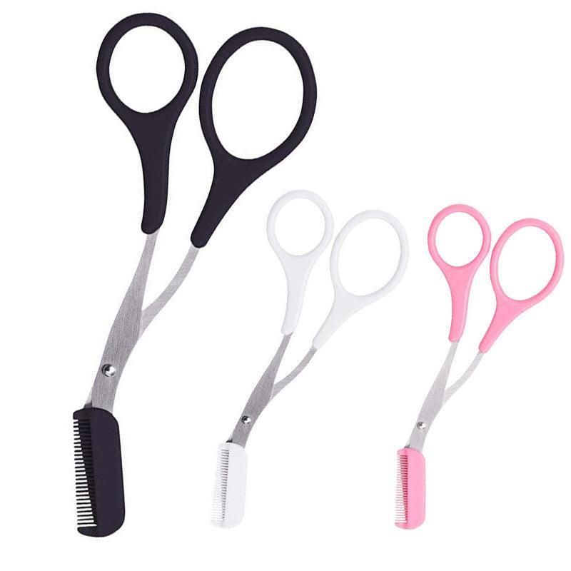 Shaving & Grooming: Eyebrow Scissors with Comb Stainless Steel Makeup Trimmer Beauty Tool 3 Colours - White (Eyebrow Razor + Scissor)